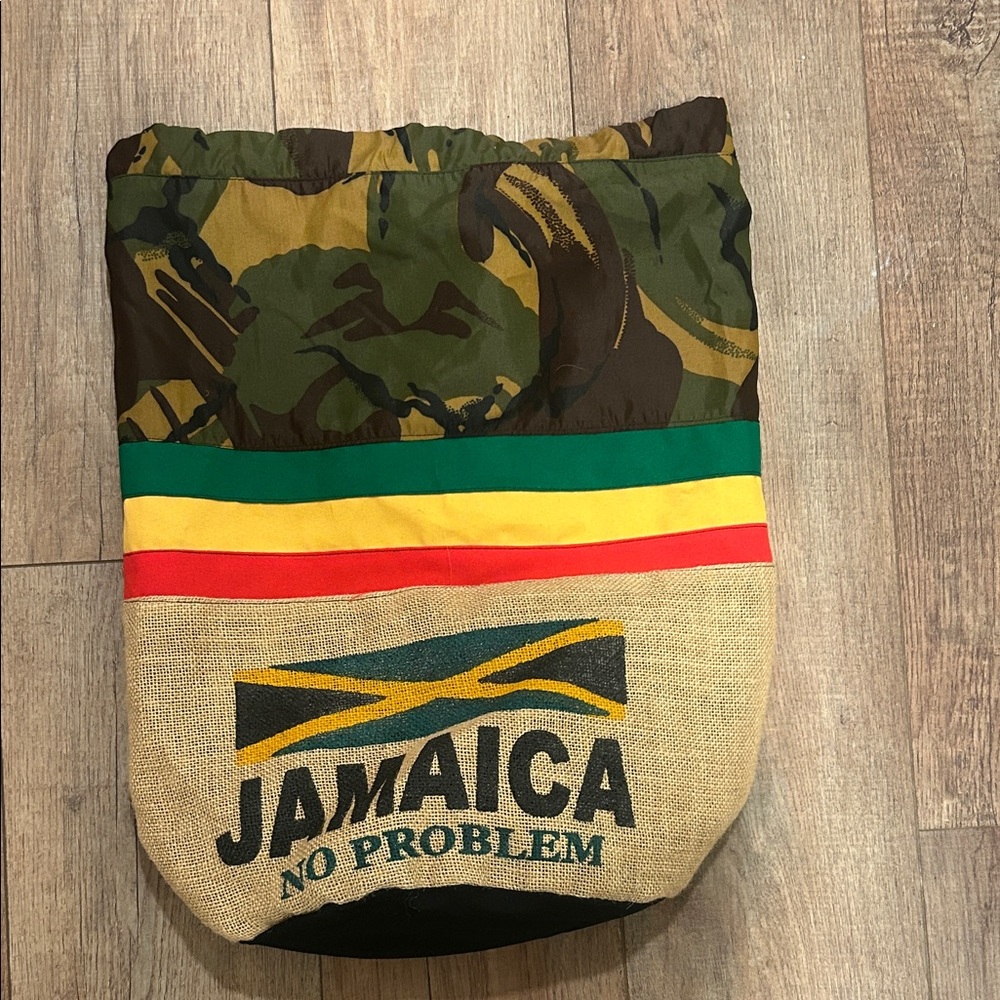 Jamaica No Problem Camouflage bucket Bag. Designed to be a backpack as well